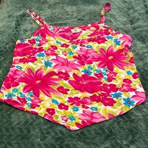 Island Planet Floral Top Adjustable Spaghetti Straps Vibrant Colors Pink Blue XL